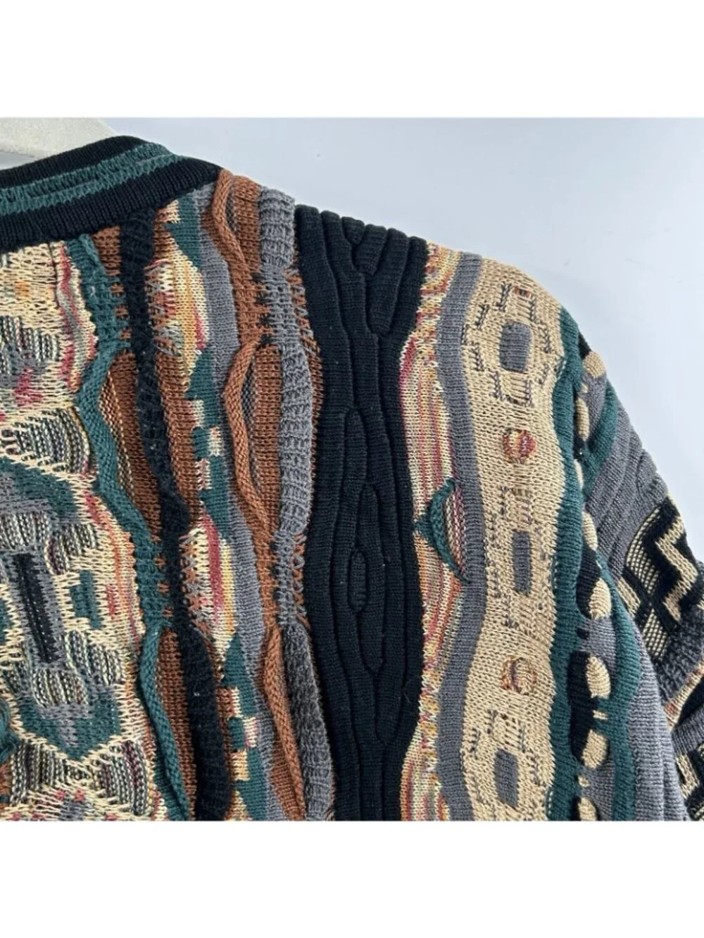Vintage 90s Tundra 3D Knit Sweater Mens XL Multicolor Textured Vertical Stripe